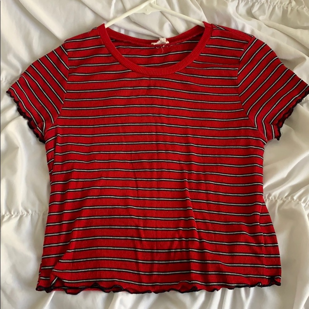 Red, white and black striped top